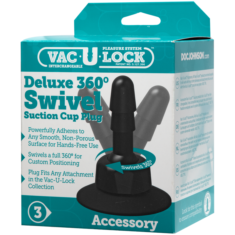Vac-U-Lock - Deluxe 360° Swivel Suction Cup Plug - Black